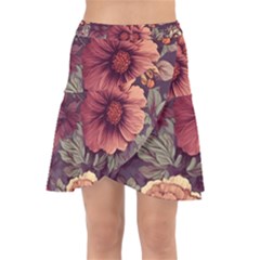 Flowers Pattern Texture Design Nature Art Colorful Surface Vintage Wrap Front Skirt