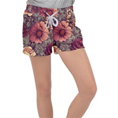 Flowers Pattern Texture Design Nature Art Colorful Surface Vintage Women s Velour Lounge Shorts