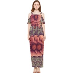 Flowers Pattern Texture Design Nature Art Colorful Surface Vintage Draped Sleeveless Chiffon Jumpsuit