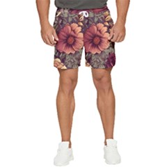 Flowers Pattern Texture Design Nature Art Colorful Surface Vintage Men s Runner Shorts by Maspions