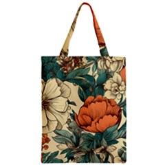 Flowers Pattern Texture Art Colorful Nature Painting Surface Vintage Zipper Classic Tote Bag