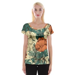 Flowers Pattern Texture Art Colorful Nature Painting Surface Vintage Cap Sleeve Top