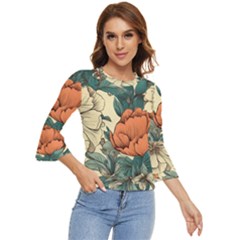 Flowers Pattern Texture Art Colorful Nature Painting Surface Vintage Bell Sleeve Top