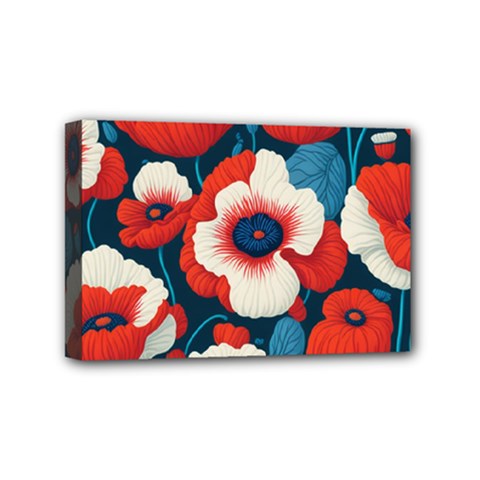 Red Poppies Flowers Art Nature Pattern Mini Canvas 6  X 4  (stretched)