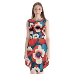 Red Poppies Flowers Art Nature Pattern Sleeveless Chiffon Dress  