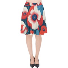 Red Poppies Flowers Art Nature Pattern Velvet High Waist Skirt by Maspions