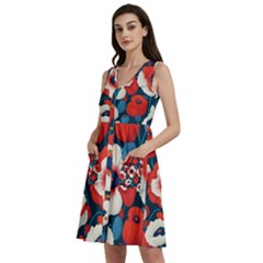 Red Poppies Flowers Art Nature Pattern Sleeveless Dress With Pocket