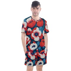 Red Poppies Flowers Art Nature Pattern Men s Mesh T-shirt And Shorts Set