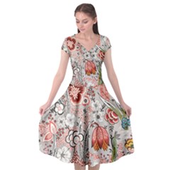 Vintage Floral Flower Art Nature Blooming Blossom Botanical Botany Pattern Cap Sleeve Wrap Front Dress