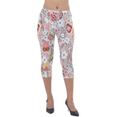 Vintage Floral Flower Art Nature Blooming Blossom Botanical Botany Pattern Lightweight Velour Capri Leggings 