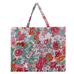 Flower Bloom Blossom Botanical Color Colorful Colour Element Digital Floral Floral Pattern Zipper Large Tote Bag by Maspions