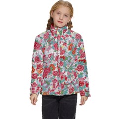 Flower Bloom Blossom Botanical Color Colorful Colour Element Digital Floral Floral Pattern Kids  Puffer Bubble Jacket Coat by Maspions