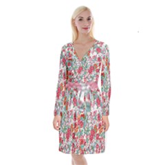 Flower Bloom Blossom Botanical Color Colorful Colour Element Digital Floral Floral Pattern Long Sleeve Velvet Front Wrap Dress