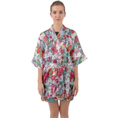 Flower Bloom Blossom Botanical Color Colorful Colour Element Digital Floral Floral Pattern Half Sleeve Satin Kimono  by Maspions