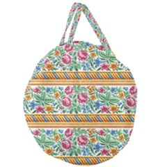 Flower Pattern Art Vintage Blooming Blossom Botanical Nature Famous Giant Round Zipper Tote