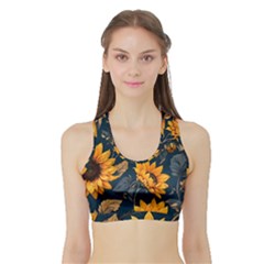 Flowers Pattern Spring Bloom Blossom Rose Nature Flora Floral Plant Sports Bra With Border