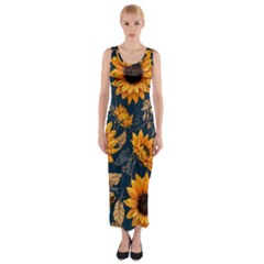 Flowers Pattern Spring Bloom Blossom Rose Nature Flora Floral Plant Fitted Maxi Dress