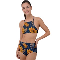 Flowers Pattern Spring Bloom Blossom Rose Nature Flora Floral Plant Halter Tankini Set