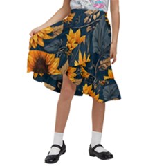 Flowers Pattern Spring Bloom Blossom Rose Nature Flora Floral Plant Kids  Ruffle Flared Wrap Midi Skirt by Maspions