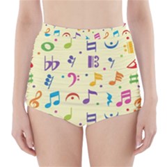 Seamless Pattern Musical Note Doodle Symbol High-waisted Bikini Bottoms