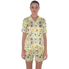 Seamless Pattern Musical Note Doodle Symbol Satin Short Sleeve Pajamas Set by Apen