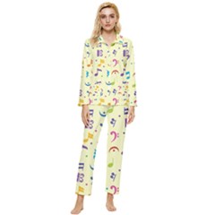 Seamless Pattern Musical Note Doodle Symbol Womens  Long Sleeve Velvet Pocket Pajamas Set