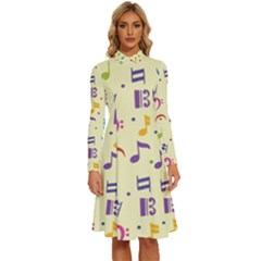 Seamless Pattern Musical Note Doodle Symbol Long Sleeve Shirt Collar A-line Dress by Apen