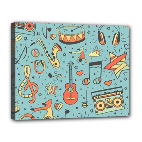 Seamless Pattern Musical Instruments Notes Headphones Player Canvas 14  X 11  (stretched)