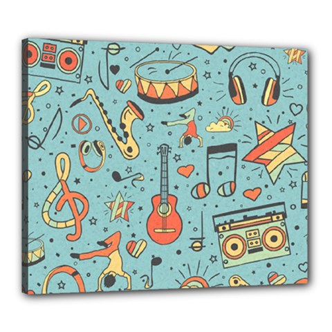 Seamless Pattern Musical Instruments Notes Headphones Player Canvas 24  X 20  (stretched)