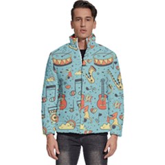 Seamless Pattern Musical Instruments Notes Headphones Player Men s Puffer Bubble Jacket Coat by Apen