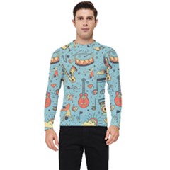 Seamless Pattern Musical Instruments Notes Headphones Player Men s Long Sleeve Rash Guard by Apen