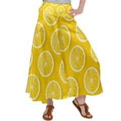 Lemon Fruits Slice Seamless Pattern Women s Satin Palazzo Pants by Apen