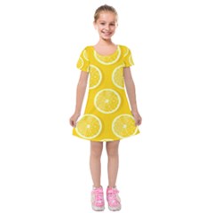 Lemon Fruits Slice Seamless Pattern Kids  Short Sleeve Velvet Dress