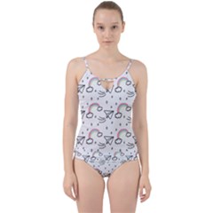 Cute Art Print Pattern Cut Out Top Tankini Set by Apen