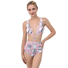 Cute Cats Cartoon Seamless-pattern Tied Up Two Piece Swimsuit