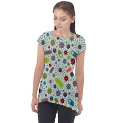 Seamless Pattern With Viruses Cap Sleeve High Low Top