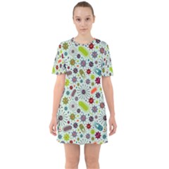 Seamless Pattern With Viruses Sixties Short Sleeve Mini Dress