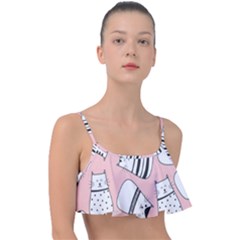 Cute Cats Cartoon Seamless-pattern Frill Bikini Top by Apen