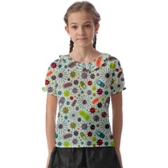 Seamless Pattern With Viruses Kids  Frill Chiffon Blouse