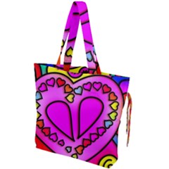 Stained Glass Love Heart Drawstring Tote Bag by Apen