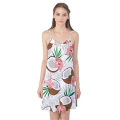 Seamless Pattern Coconut Piece Palm Leaves With Pink Hibiscus Camis Nightgown 