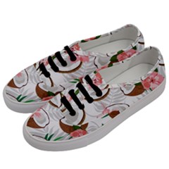 Seamless Pattern Coconut Piece Palm Leaves With Pink Hibiscus Men s Classic Low Top Sneakers by Apen