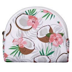 Seamless Pattern Coconut Piece Palm Leaves With Pink Hibiscus Horseshoe Style Canvas Pouch by Apen