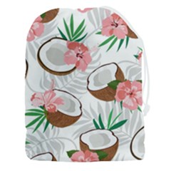 Seamless Pattern Coconut Piece Palm Leaves With Pink Hibiscus Drawstring Pouch (3xl) by Apen