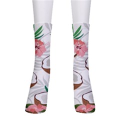 Seamless Pattern Coconut Piece Palm Leaves With Pink Hibiscus Crew Socks by Apen
