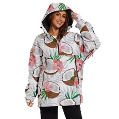 Seamless Pattern Coconut Piece Palm Leaves With Pink Hibiscus Women s Ski And Snowboard Waterproof Breathable Jacket