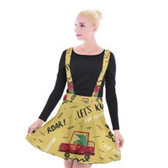 Childish Seamless Pattern With Dino Driver Suspender Skater Skirt