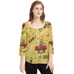 Childish Seamless Pattern With Dino Driver Chiffon Quarter Sleeve Blouse by Apen