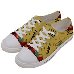 Childish Seamless Pattern With Dino Driver Women s Low Top Canvas Sneakers