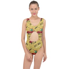 Childish Seamless Pattern With Dino Driver Center Cut Out Swimsuit